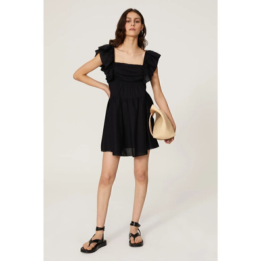 Peter Som Collective Flutter Sleeve Dress Tie Back Babydoll Mini Black Size 6